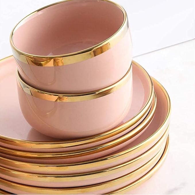 Fine Dinnerware Set,9 Pieces for 2 People Pink Phnom Penh Porcelain Dinner Set Ceramic Plate Bowl Tableware Combination Set