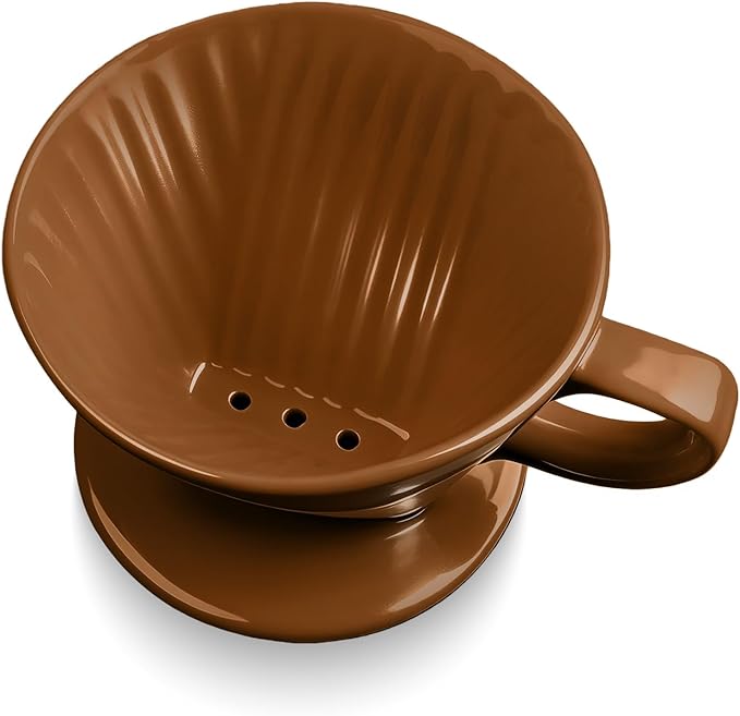 Handmade Pour Over Ceramic Coffee Dripper - Authentic Brewing Experience for Camping, Office, and Home (Coffee Brown)