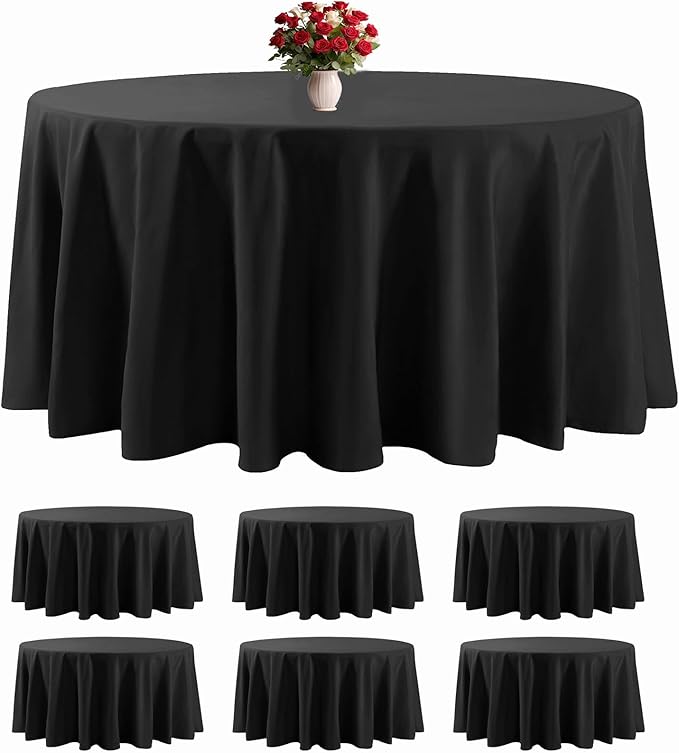 6 Pack Black Round Tablecloths 120 Inches Table Cloth Stain and Wrinkle Resistant Washable Polyester Table Cover Fabric for Party, Wedding,Dining,and Banquet Decoration