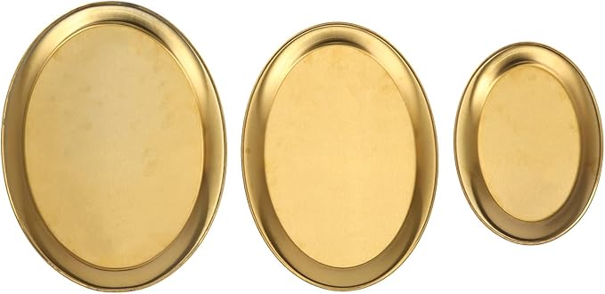 Stainless Steel Serving Platter Set, Silver Tray Mirror Finish, 3pcs Assorted Sizes - Durable 304 Steel, Easy to Clean, Versatile Display and Serving Use (Gold)