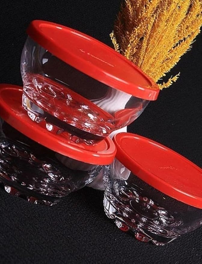 BOHEM'S Clear Glass Bowls Set for Kitchen, Small Serving Bowls for Dessert, Snack, Cereal, Fruit, Nuts, Ice Cream, Dipping Prep Bowls, 9.5 oz, Set of 4 (Clear with Lids)