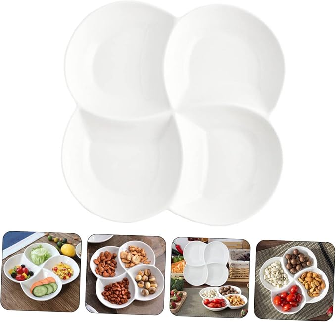 Ceramic 4-Compartment Serving Tray Snack Fruit Plate for Parties Dishwasher Safe Food Plate for Appetizers and Desserts
