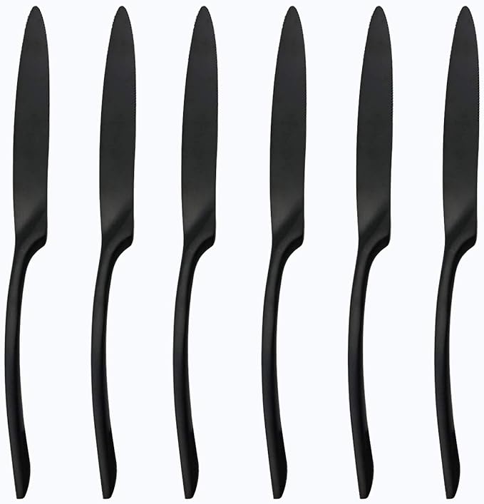 Matte Finish Polishing Black 18/10 Stainless Steel, Single Serving Flatware Silverware cutlery utensils Set,set of 6 Dinner Knife