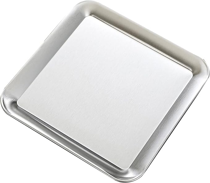 Appetizer Tray, Stainless Steel Food Serving Tray Rectangular Mirrored Silver Tray Decorative Serving Platters for Party Fruit Cake(L)