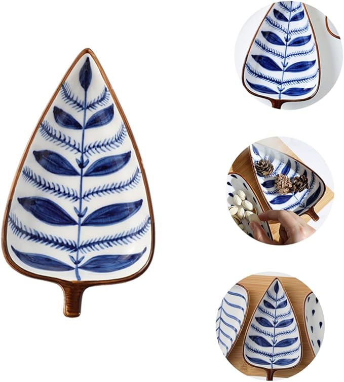 Cabilock Creative Japanese Hand-Painted Ceramic Snack Dish Leaf-Shaped Sauce and Seasoning Plate for Appetizers and Desserts for Home Use and Entertaining