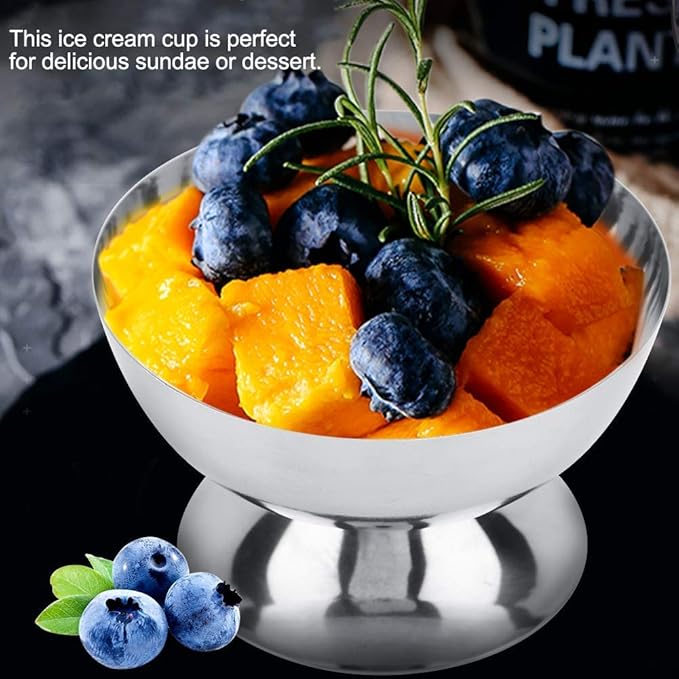 Hapivida Ice Cream Cup, 4Pcs Stainless Steel Serving Dessert Bowls Cups Sauce Bowls Mini Round Footed Yogurt Snack Candy Cups for Salad Fruit Pudding Christmas