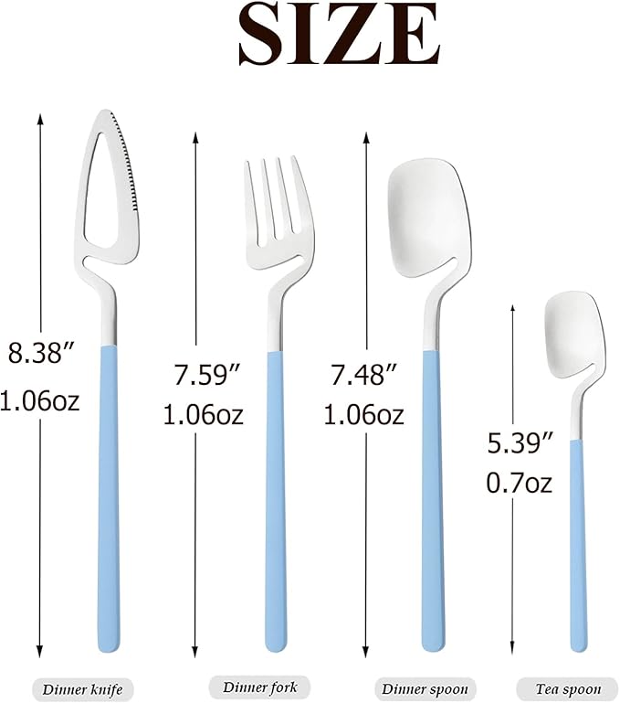 8 Pcs 304 Stainless Steel Flatware Set For 2 People, Matte Creative Hanging Cutlery With Bright Blue Handles, Daily Use For Picnic Travel Hiking Couples And Friends (Blue Silver)