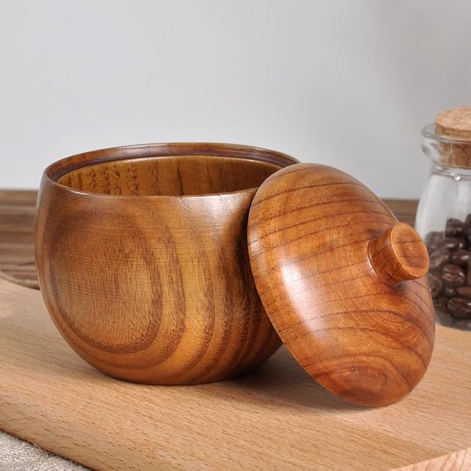 Zerodeko Solid Wood Seasoning Jar with Spoon Wooden Spice Jar with Lid Kitchen Condiment Holder for Table Ceramic Food Container for Salt Truffle and Spices