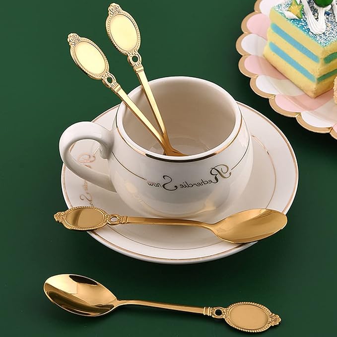 Dessert Spoon Set, 10Pcs Stainless Steel Creative Tableware Coffee Spoon Gold Plated Mini Teaspoons Set Sugar Stirring Ice Cream Soup Mixing Antipasto Cappuccino Cake Spoons