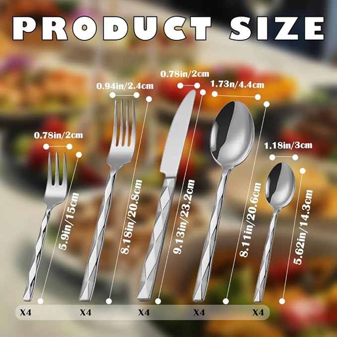 Silverware Set for 4, 20 Piece Heavy Duty Stainless Steel Serving Flatware Utensils Set, Mirror Finish, Elegant & Durable, Modern Design Dishwasher Safe Cutlery Set for Home Wedding Housewarming