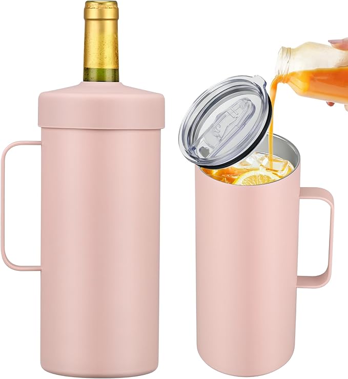 2 IN 1 Wine Chiller Single Bottle and Travel Tumbler, 42oz Stainless Steel Iceless Cooler Wine Bottle, Insulated Mug with Lid, Keep Wine Cold up to 6 Hours Fits Most Wine Bottles Gift for Wine Lovers