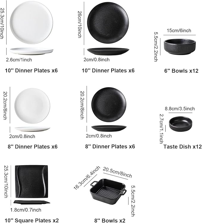 Matte Dinnerware Set - 52 Pieces Dinner Set Black & White Porcelain Crockery Kitchen Dish Set Ceramic Tableware Combination Set - Dinner Plate/Dessert Plate/Steak Plate/Bowl Service f