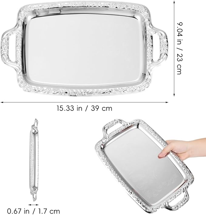 Cabilock 1Pc Elegant Metal Serving Tray Multi Purpose Dining Tableware for Food Storage Nordic Style Plate for Home Kitchen Living and Dining Use