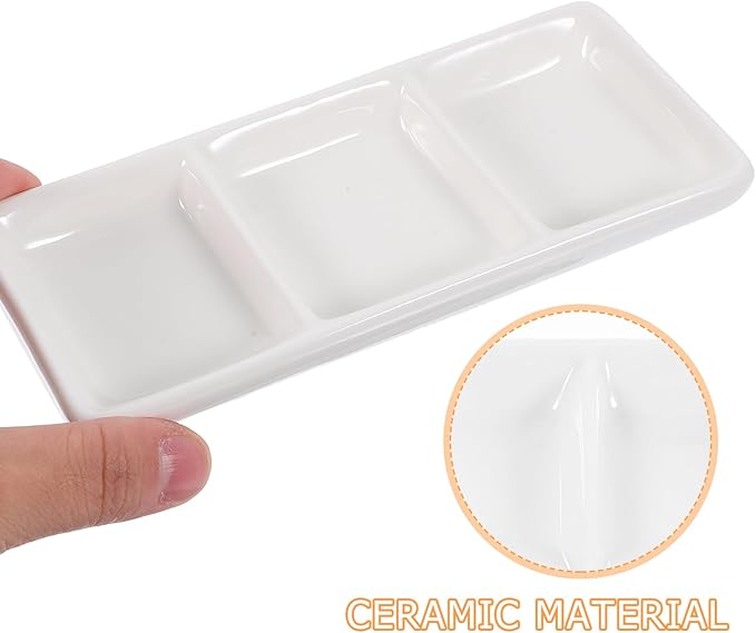 BESTONZON White Ceramic Serving Platter 3 Compartment Appetizer Serving Tray Rectangular Divided Sauce Dishes for Home Hotel Restaurant Kitchen Spices Vinegar Nuts(15cm x 6.5cm/White)