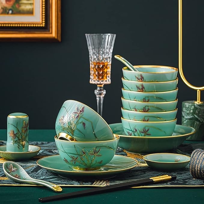 Dinnerware Sets - Luxury Gift Dishes Service Set, 45PCS Ceramic Dinnerware Set Bone China Tableware Dishes Plates Ceramic Combination Dinner Service Set Porcelaine Service for 10