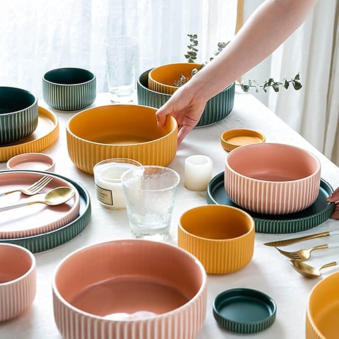 Dinnerware Sets Dish Set,Creative Porcelain Tableware Set with Plates Bowls and Dish,Ceramic Dinner Set for Home Kitchen and Dinning,Microwave Dishwasher Safe (A 17pcs)