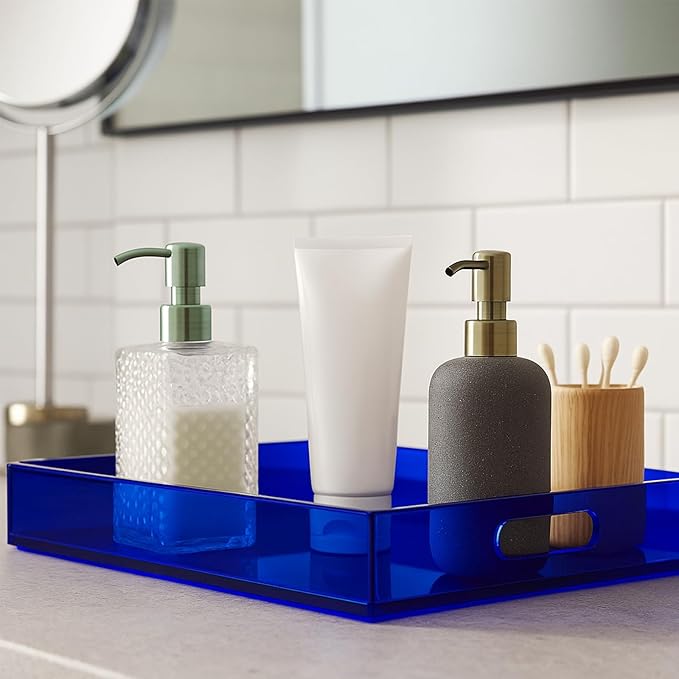 Set of 2 Large Acrylic Tray 16''x12'' Neon Blue Orange Ottoman Coffee Table Tray with Handles Maximalist Decorative Serving Platter for Food Tea Dinner Snack Eating Bar Party