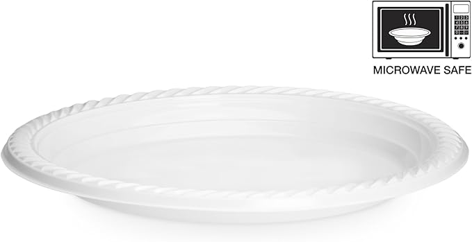 Basix 9 inch Plastic Plates Microwave Safe 100 Count, White