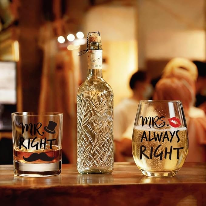 Mr. Right Mrs. Always Right Set Novelty Couple Set Gift for Husband, Wife, Bride, Groom, Parents, Newlyweds, Bachelorette - Wedding Engagement Gifts for Couples - Ideal for Bridal Shower