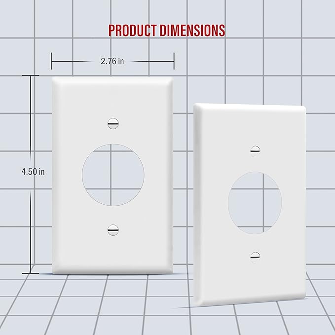 ENERLITES 1.406" Hole Single Receptacle Outlet Wall Plate, Size 1-Gang 4.50" x 2.76", Polycarbonate Thermoplastic, 8851-W-10PCS, White (10 Pack)