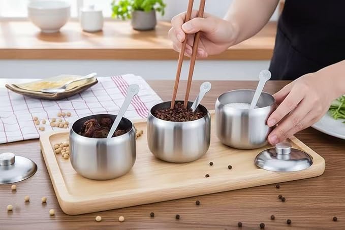 Sugar Bowl with Lid And Spoon, 14.5OZ Stainless Steel Sugar Creamer Container, 430 Milliliter Round Sugar Jar, Coffee Bar Decor, Home and Kitchen Storage, Silver