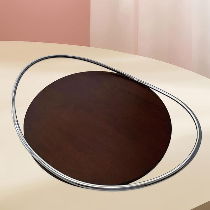 Serving Tray Organizer Tray Oval Ottoman Tray Luxurious Dinner Plate Fruit Plate Coffee Table Tray for Dining Room Countertop, Silver and Wood