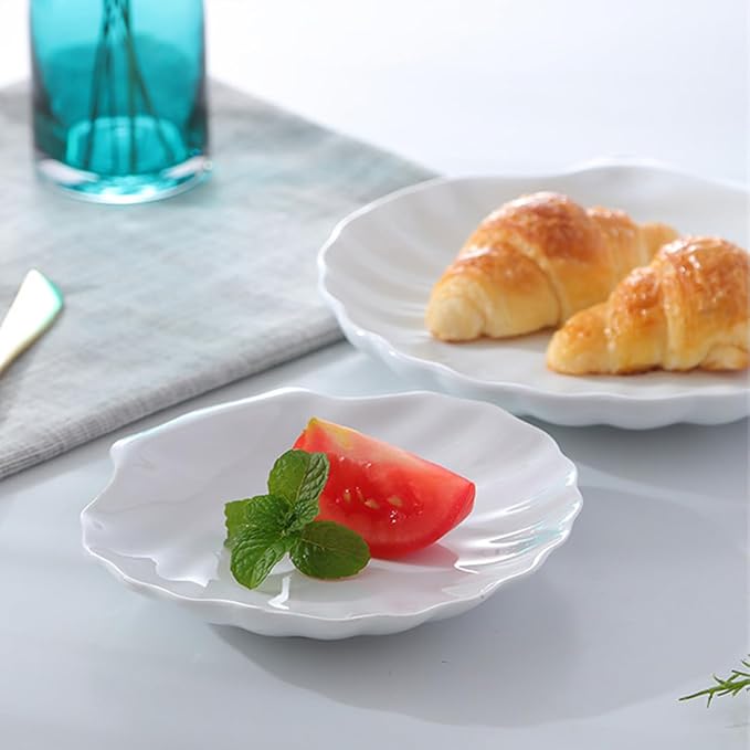Cabilock 2pcs Ceramic Shell Appetizer Plates, 6 Inch White Scallop Shaped Small Serving Plates for Desserts Salad Snacks Sushi Fruit, Elegant Serving Dish Tableware for Home Use