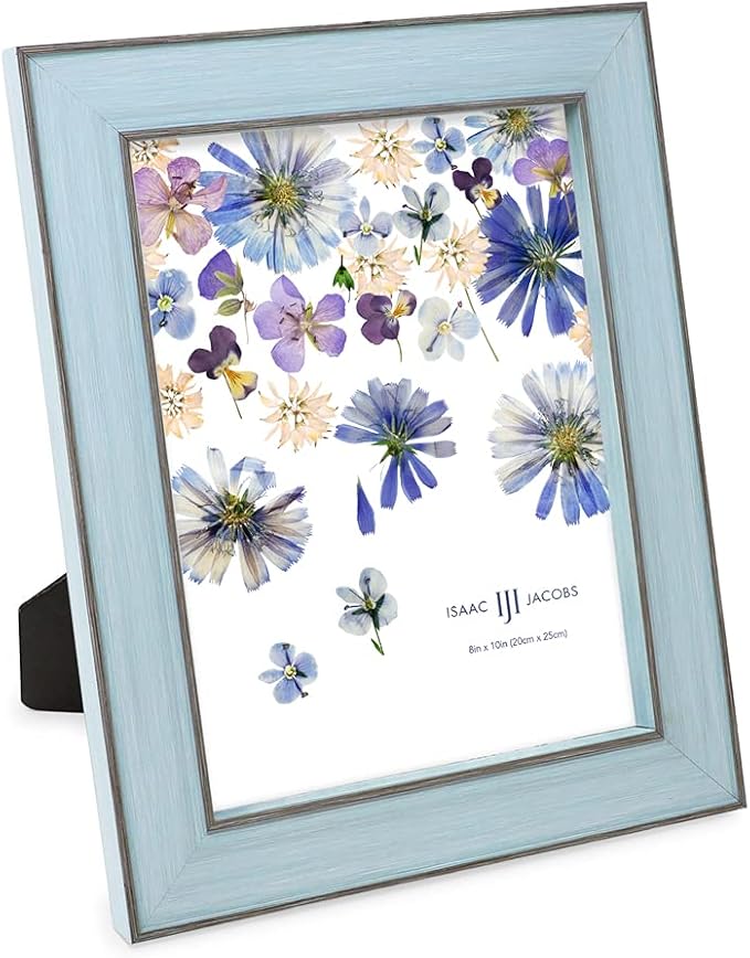 Isaac Jacobs 8x10 Blue w/Brown (Vertical & Horizontal) Double Border Picture Frame w/Black Fabric Easel, Wall-Mountable, Made for Tabletop & Gallery, Home or Office (8x10, Blue W/Brown)