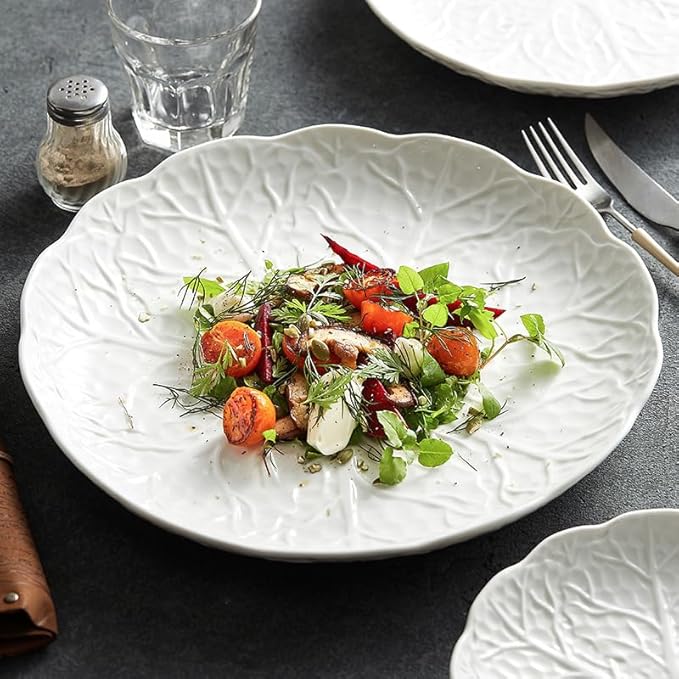 Appetizer Plates Western Steak Plate Household Dish Plate Ceramic Creative White Shallow Plate Fruit Salad Plate Cheap Plates(Large)
