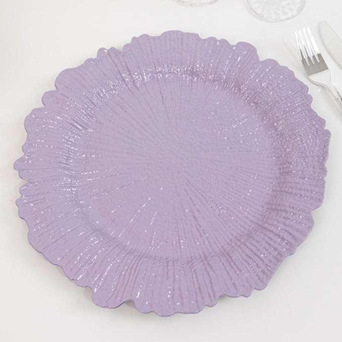 13" Charger Plates - Set of 24 - Acrylic Lavender Lilac Round Reef Disposable Chargers, Ideal for Dinner Party Wedding Holiday Bulk Events