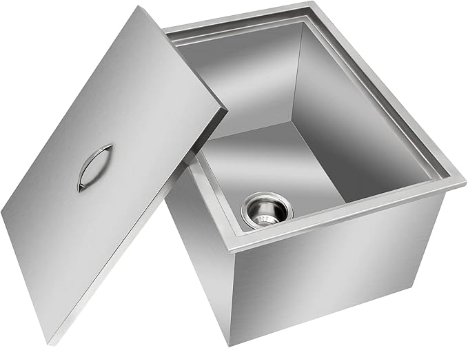 Drop in Ice Chest with Cover Stainless Steel Ice Cooler Included Drain-Pipe and Drain Plug Drop in Ice Bin Outdoor Kitchen for Cold Wine Beverage
