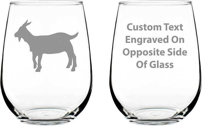 Custom Goat Personalized Stemless Wine Glass - Farm Animal Themed Decor and Gifts for Goat Lovers - Large 17 Oz - Customized Wine Glass Gift