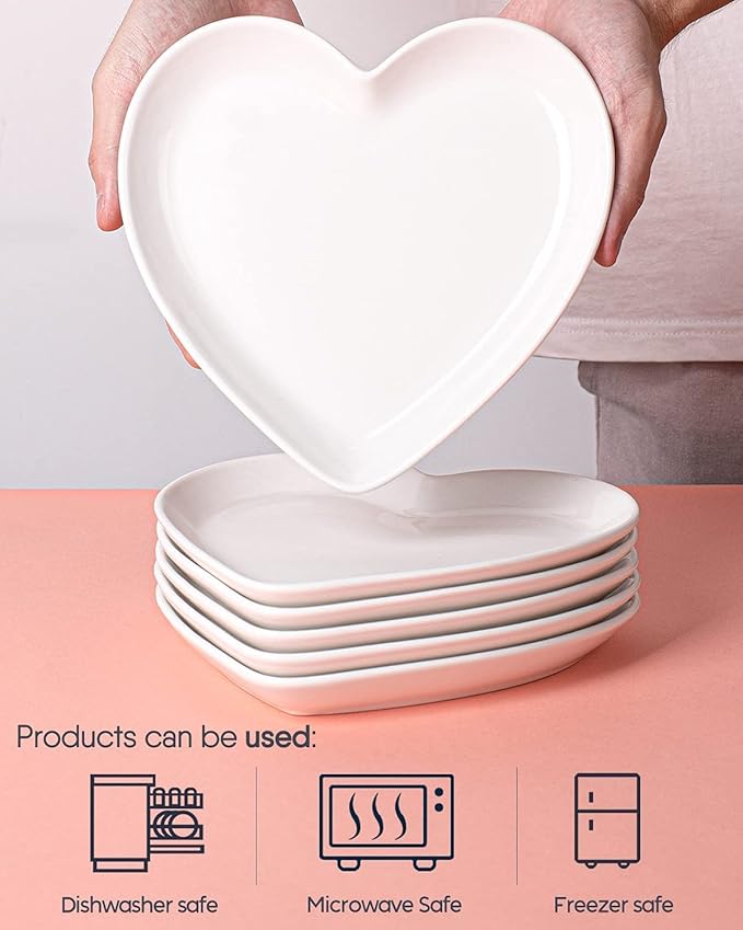 Delling Heart Porcelain Dessert Salad Plates - White 7.3 Inch Appetizer Plates,12 Pack Soy Sauce Dish