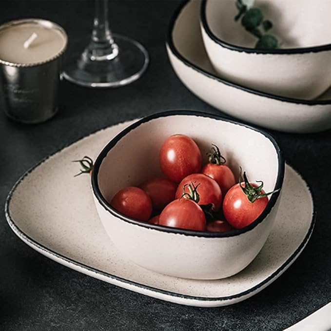 Dinnerware Sets, Nordic Style Irregular Porcelain Tableware Set with Plates Bowls and Dish, Ceramic Dinner Set for Home Kitchen and Dinning, Microwave Dishwasher,White-18pcs