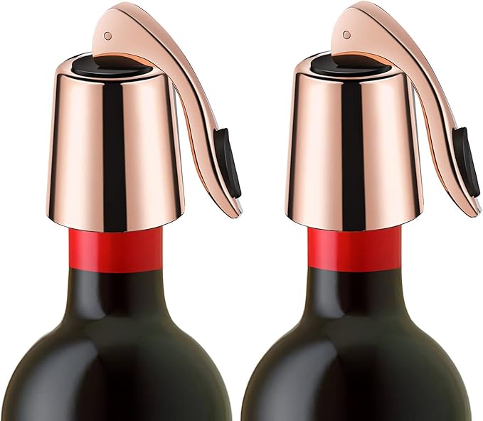 Wine Stoppers Set of 2 - Stainless Steel Wine Bottle Stopper with Silicone Seal, Reusable Beverage Preserver, Freshness Keeper, Premium Bottle Sealers, Ideal Wine Saver Accessory Gift Set