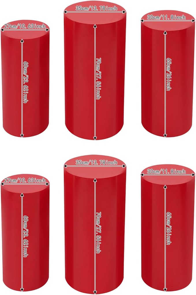 Eapmic Pedestal Stands for Party, Cake Pedestal Stand, Dessert Table Display Plinth Pillars, Sculpture Display Column Decoration Cube for Wedding Birthday (Red, Cylinder-6Pcs(27.56"+26"+23.62"))