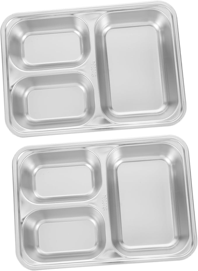 Luxshiny 2pcs Stainless Steel Serving Plates Food Divided Plate Serving Trays for Party Food
