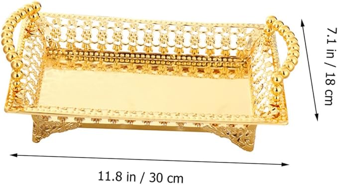Ciieeo Sturdy Zinc Alloy Metal Fruit Bowl Large Serving Tray Handles Multi-use Snack Tray for Table
