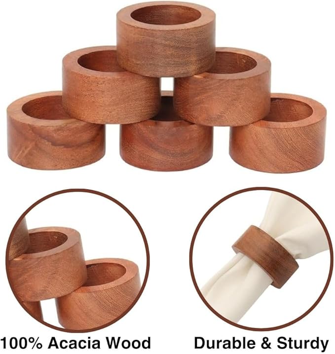 Napkin Rings for Dining Table, Classic Farmhouse Style, Holiday and Party Decor, Table Setting Accessories (Brown, 12.)