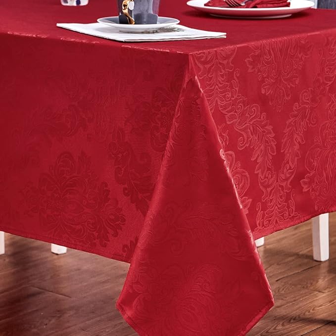 Rectangle Table Cloth Linen Farmhouse Stainproof Waterproof Washable Polyester Oblong Rectangular Fabric Table Cover for Kitchen Dining Dinner (Red, 60 X 84 Inch)