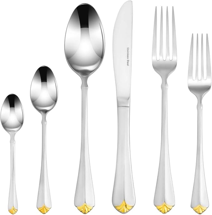75-Pc Luxury Flatware Set for 12 w/Storage Case 24K Gold Premium Dining Cutlery Service - 18/10 Surgical Stainless Steel Silverware Hostess Serving Set in a Chest