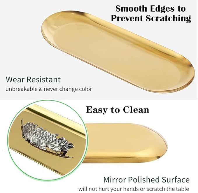 6 PCS 12" Long Stainless Steel Serving Tray Set Small Metal Trays Decorative Gold Platters for Serving Food Party Plate Oval Storage Trays Thickened Serving Dishes for Entertaining Sushi Snack