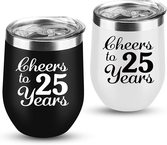 25th Anniversary Wedding Gifts for Couple Gifts for Silver Anniversary Twenty Five Years Anniversary Decorations 2 Pack Wine Tumbler 12 OZ
