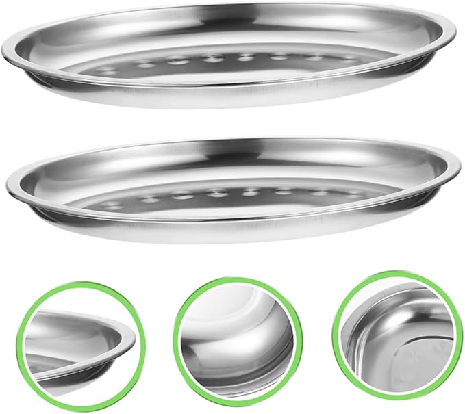 GLEAVI 2pcs Stainless Steel Oval Serving Plate Fish Steaming Dish for Western Cuisine Pastries and Snacks Compact Design for Home and Restaurant Use
