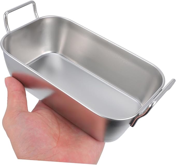 Unomor 4sets Stainless Steel Snack Containers Tray with Handle for Serving Fried Chicken Fries Snacks Easy to Clean Multi Purpose Storage Tray for Kitchen Parties 2pcs*4