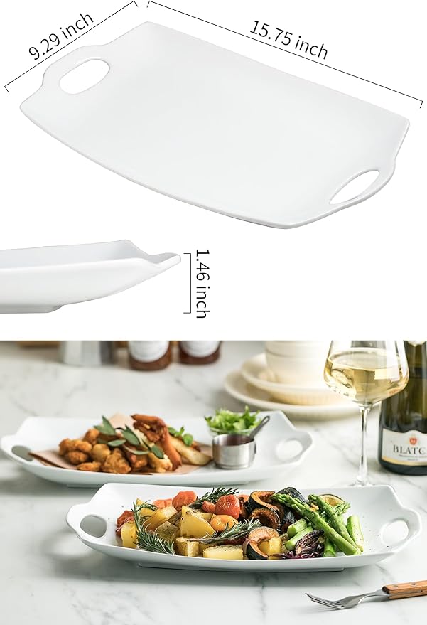 Turkey Platter for Thanksgiving, 16 inches Large Serving Tray with Handles Serving Platters for Turkey Porcelain Serving Dish for Entertaining Christmas Meat Display Thanksgiving Plates Set of 2