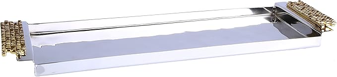 14" L Stainless Steel Rectangular Tray with Gold Mosaic Handles