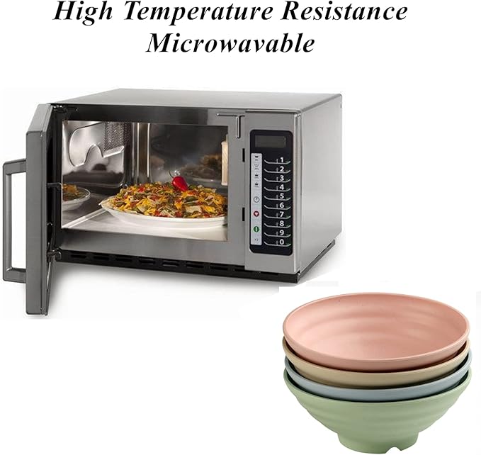 WANBY Lightweight Wheat Straw Cereal Bowls Unbreakable Dinner Dishes Bowl Set Dishwasher & Microwave Safe (4 Pack 34Oz)