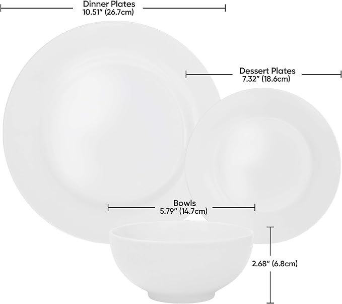 SUPER DEAL Round 18-Piece White Kitchen Dinnerware Set, Service for 6, Plates and Bowls – Microwave, Oven and Dishwasher Safe