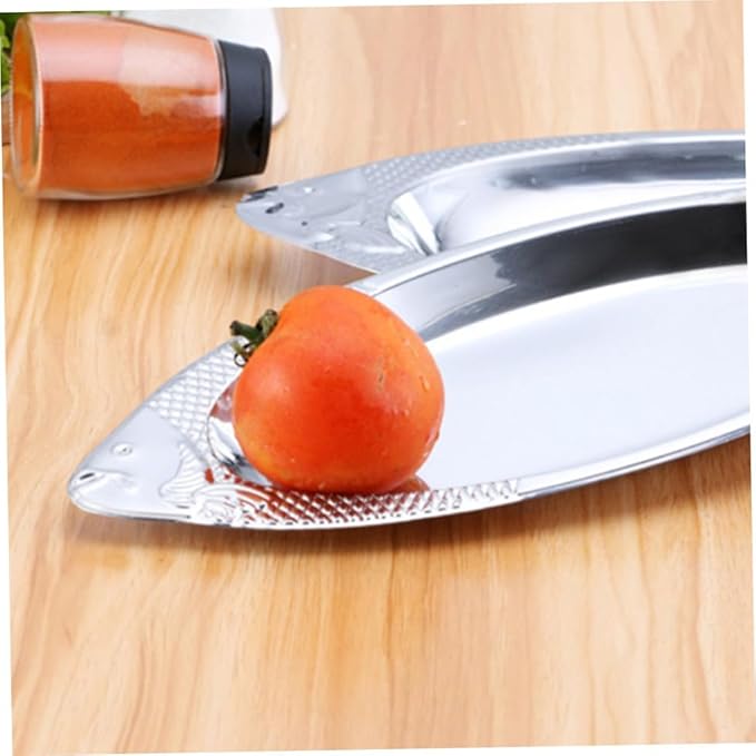 Amosfun 2pcs Magnetic Stainless Steel Fish Plates Steaming Feature Silver Serving Tray for Fish Cooking for Home Kitchen and Restaurant Use